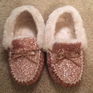 Rose gold glitter moccasins size 8
